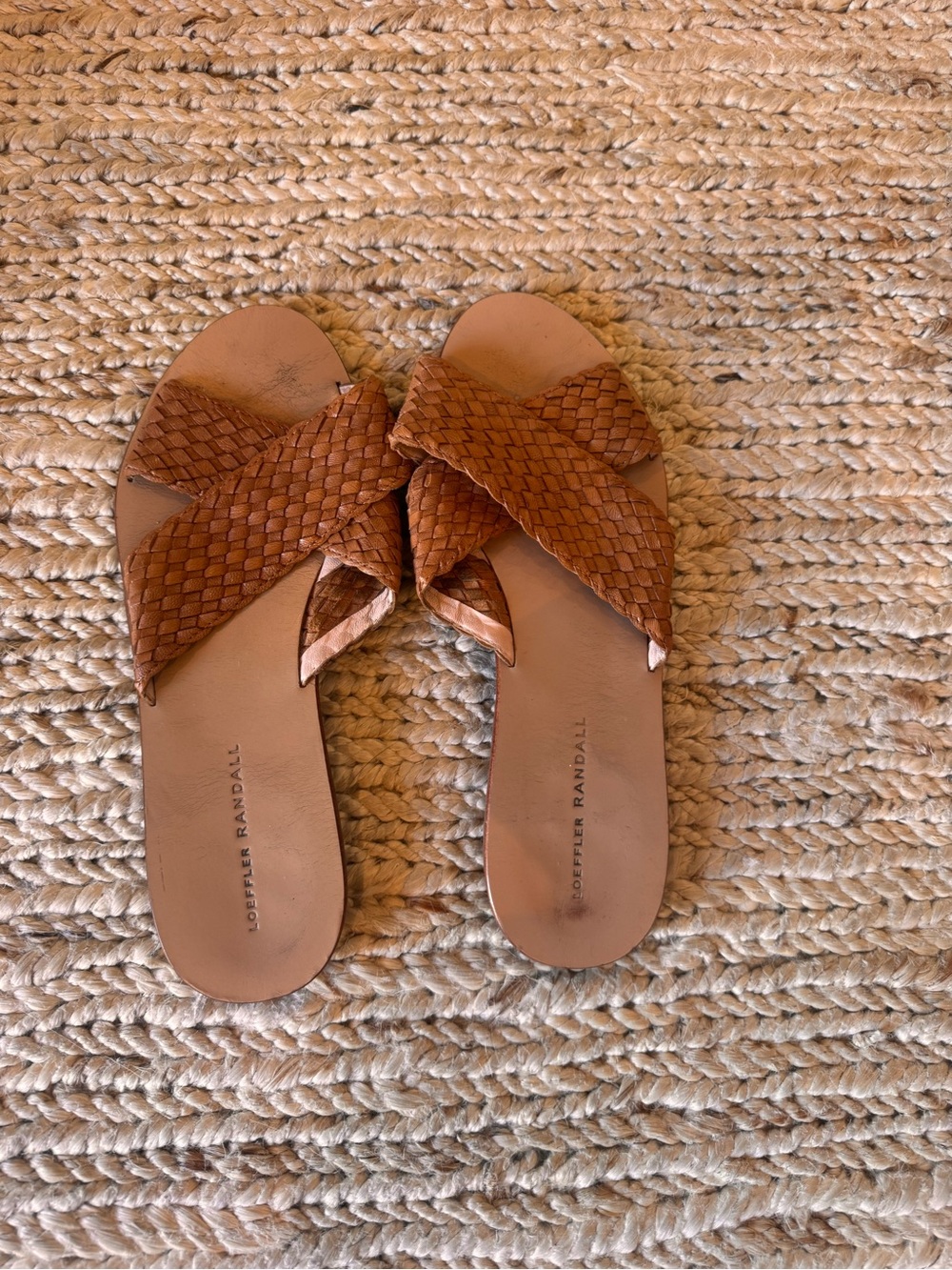 Loeffler Randall Woven Cross- Strap Sandals in Cognac Brown